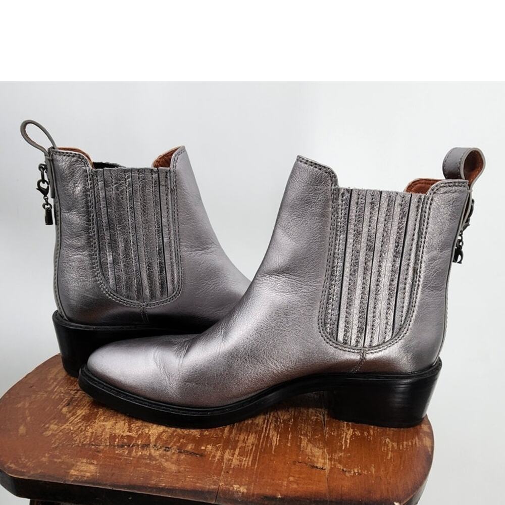 Coach Bowery Chelsea Boot Silver Metallic Leather Comfort Ankle Size 7 - Picture 6 of 12